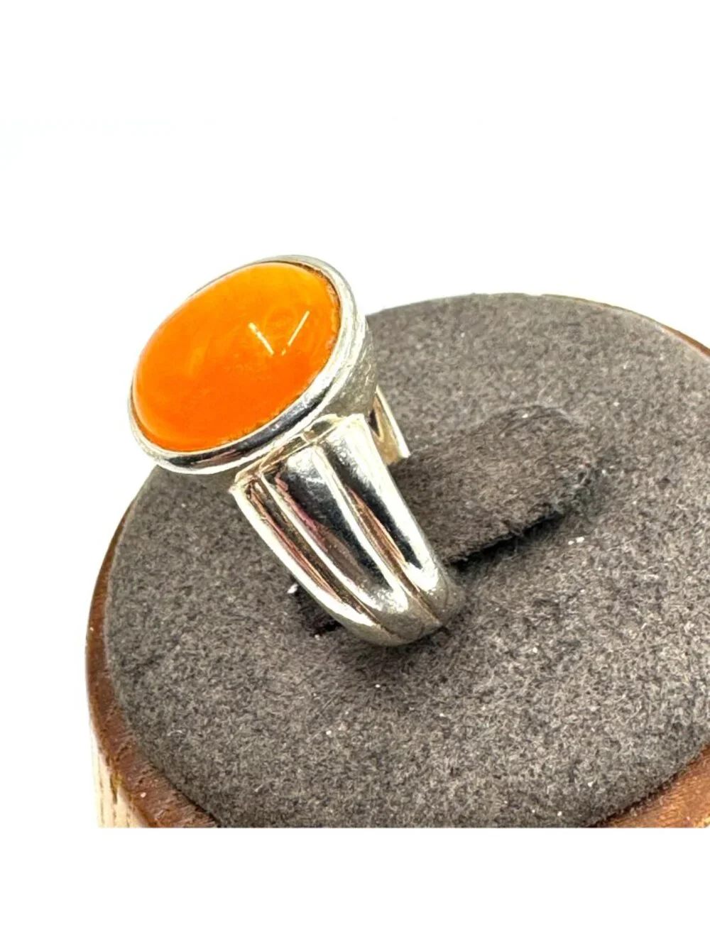 Orange Cat's Eye Cabochon Statement Ring 925 Sterling Silver Size 5.76
